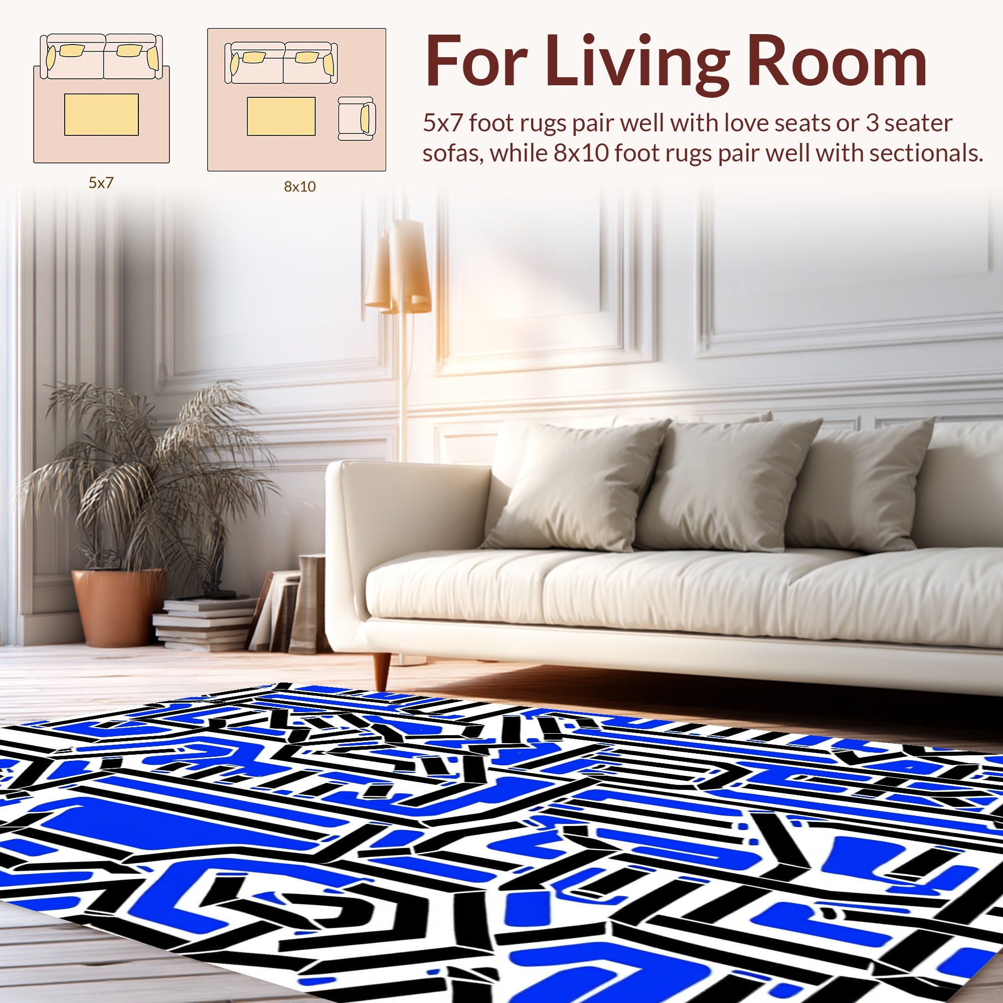 Abstract Maze Black Blue Geometric Rug