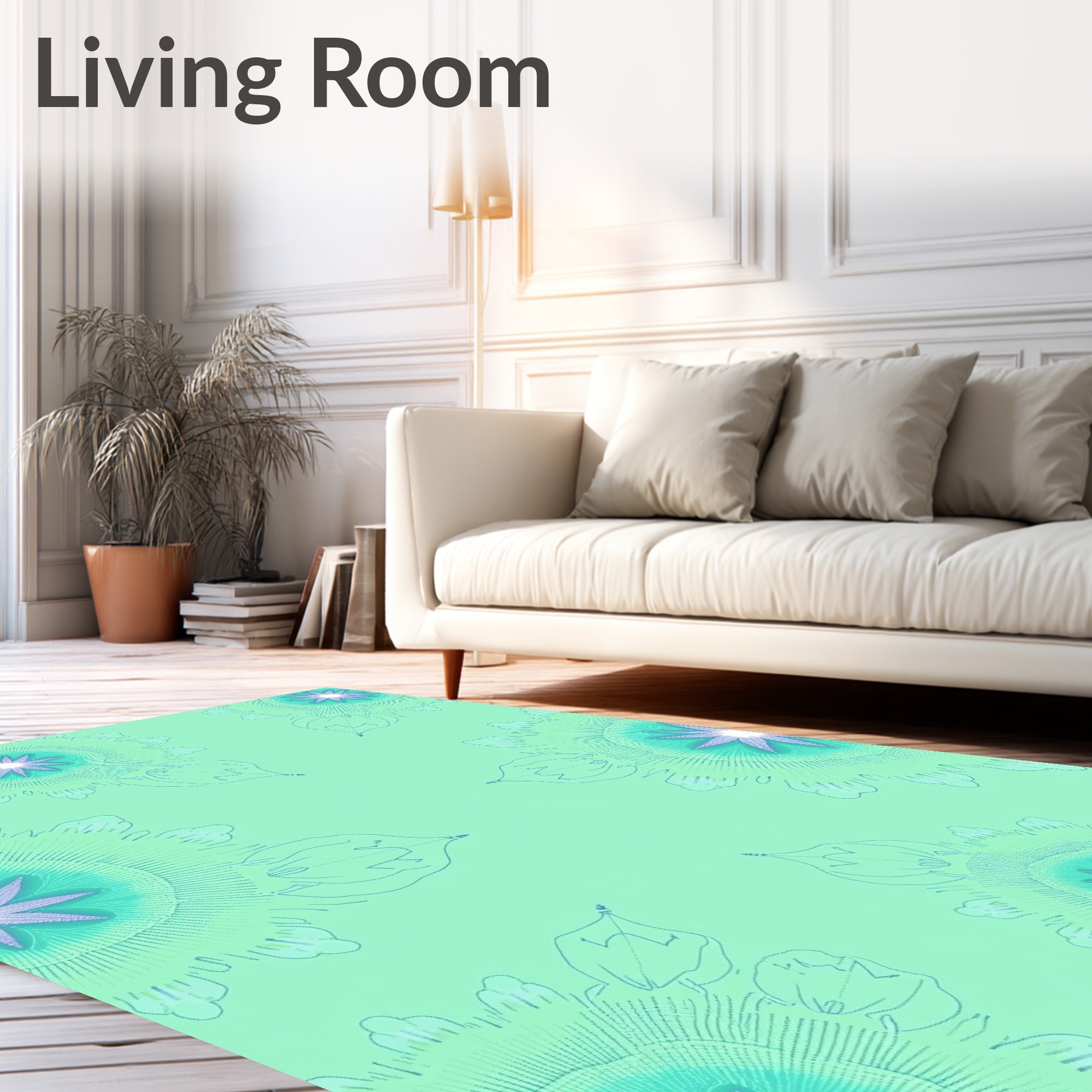 Aqua Teal Burst Mandala Rug
