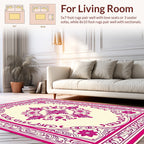 Ornate Floral Pink Ivory Filigree Design Rug