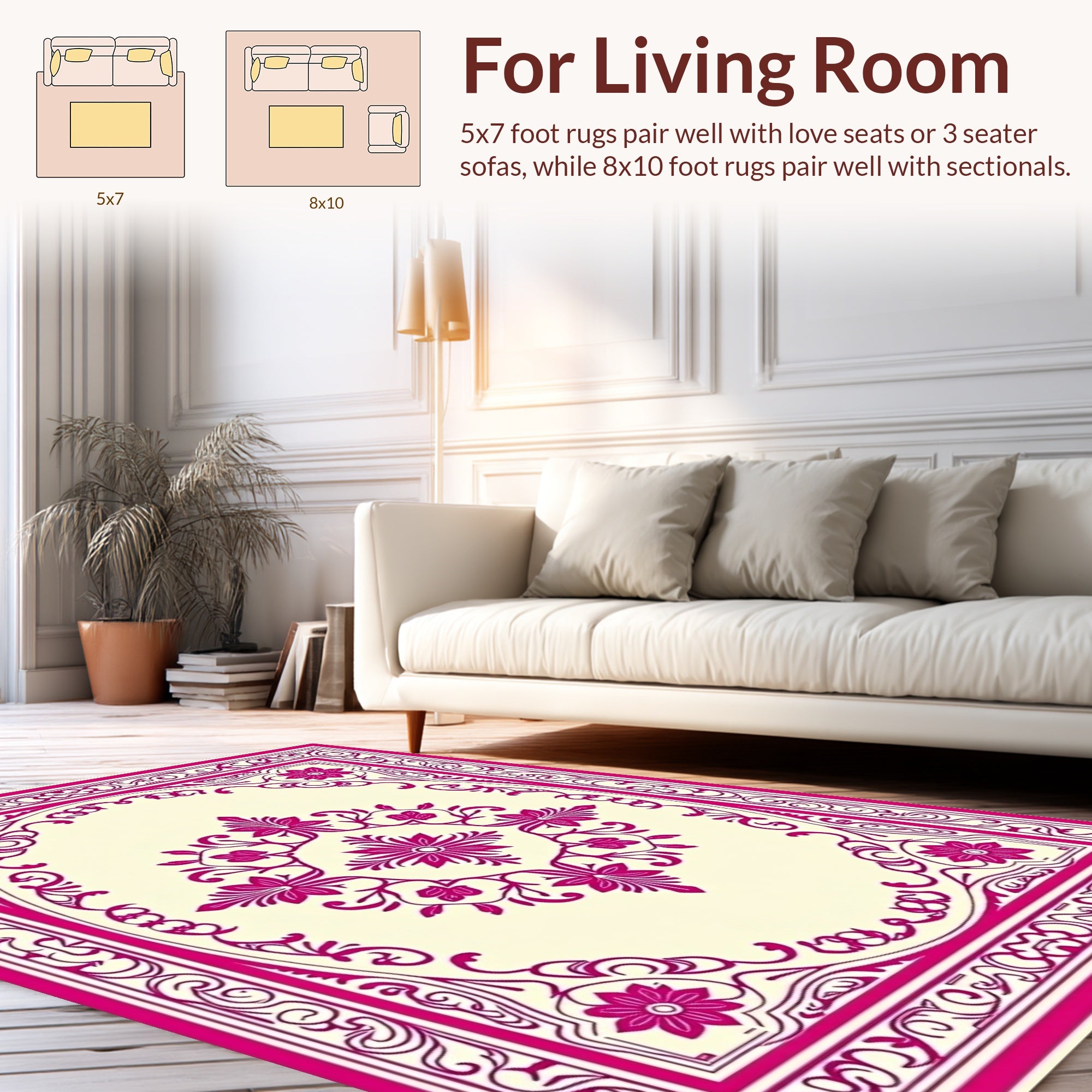 Ornate Floral Pink Ivory Filigree Design Rug