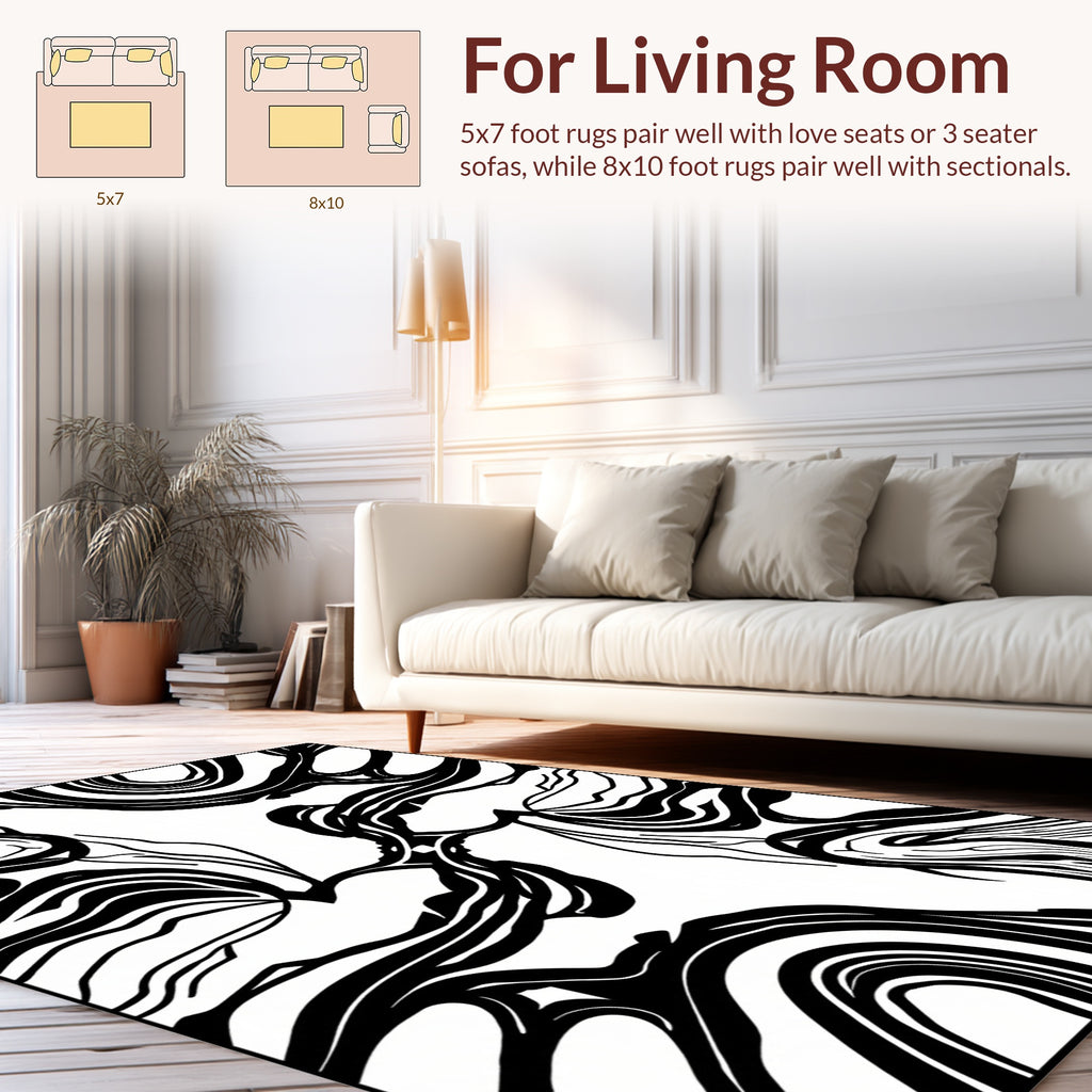 Bold Swirling Black and White Pattern Rug