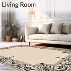 Ornate Scrollwork Black Border Rug