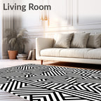 Bold Black White Geometric Maze Pattern Rug