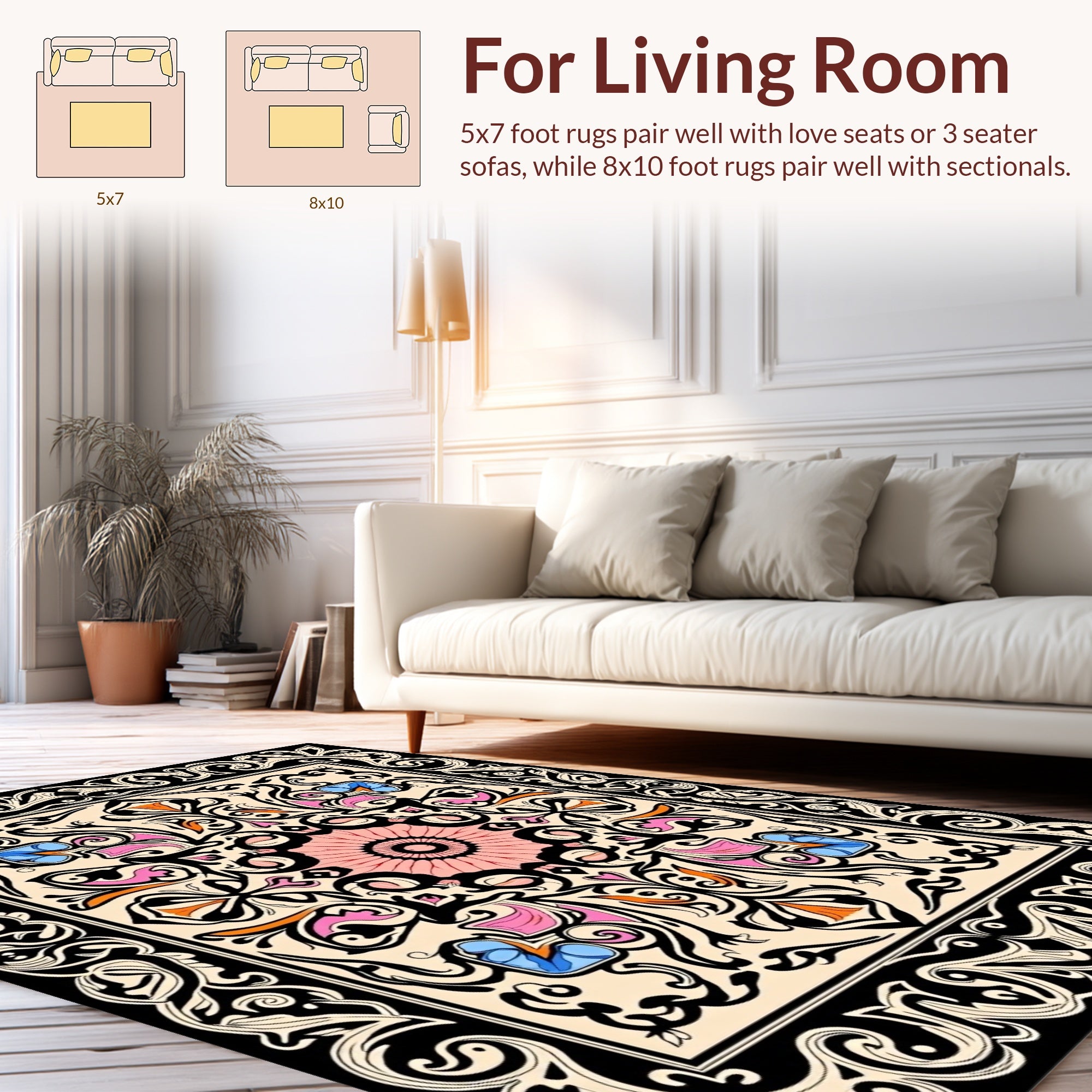 Ornate Floral Swirl Centerpiece Rug