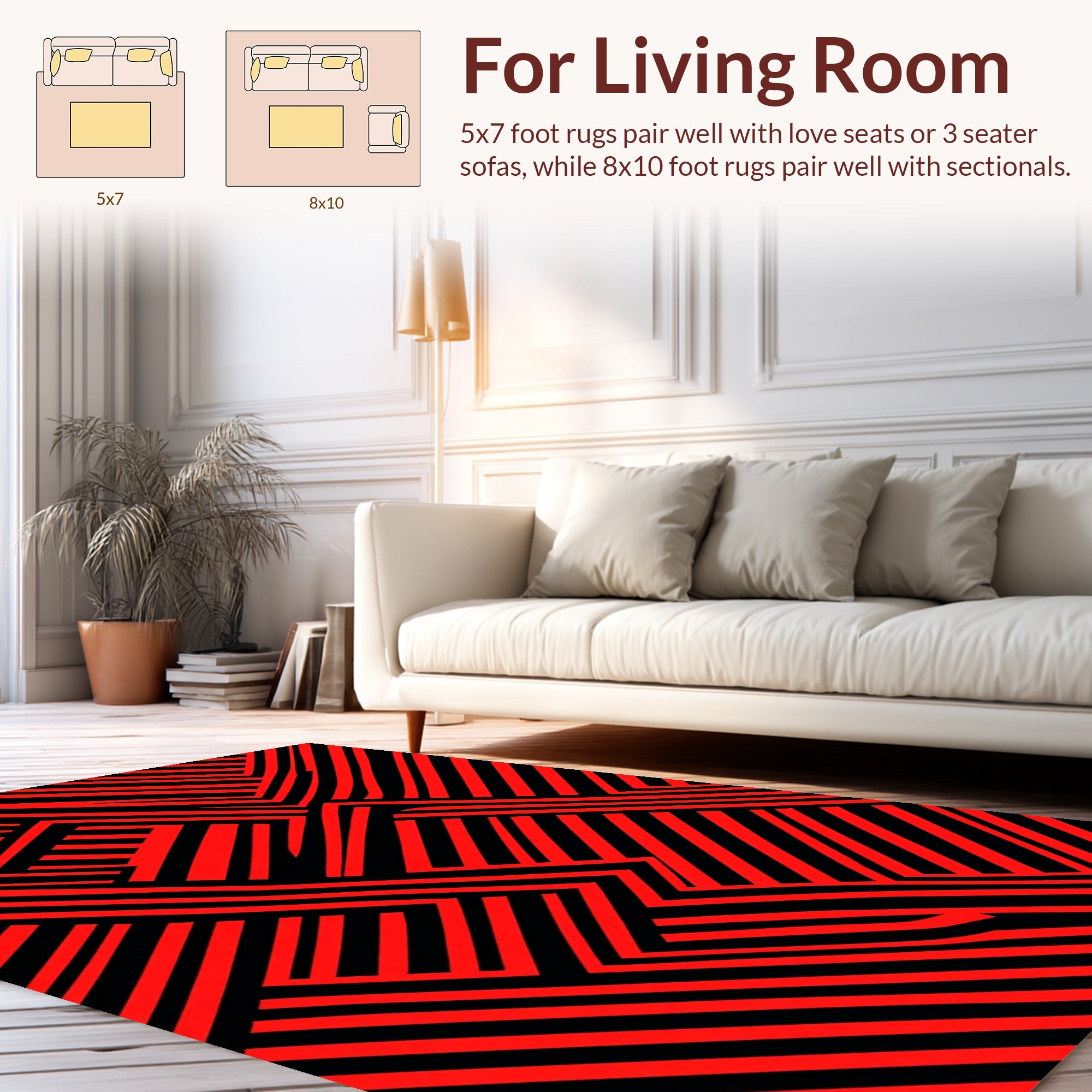 Dynamic Red Black Geometric Stripes Rug