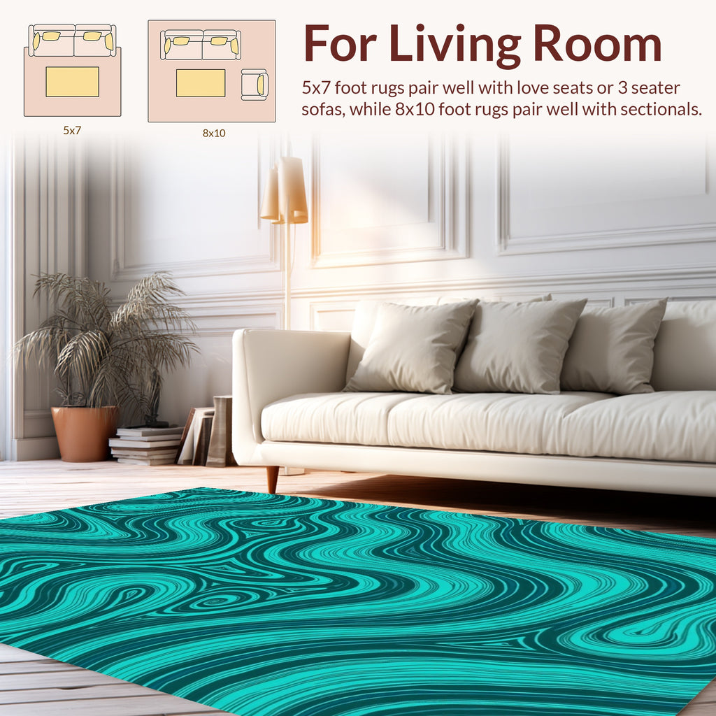Teal Swirl Patterned Abstract Rug