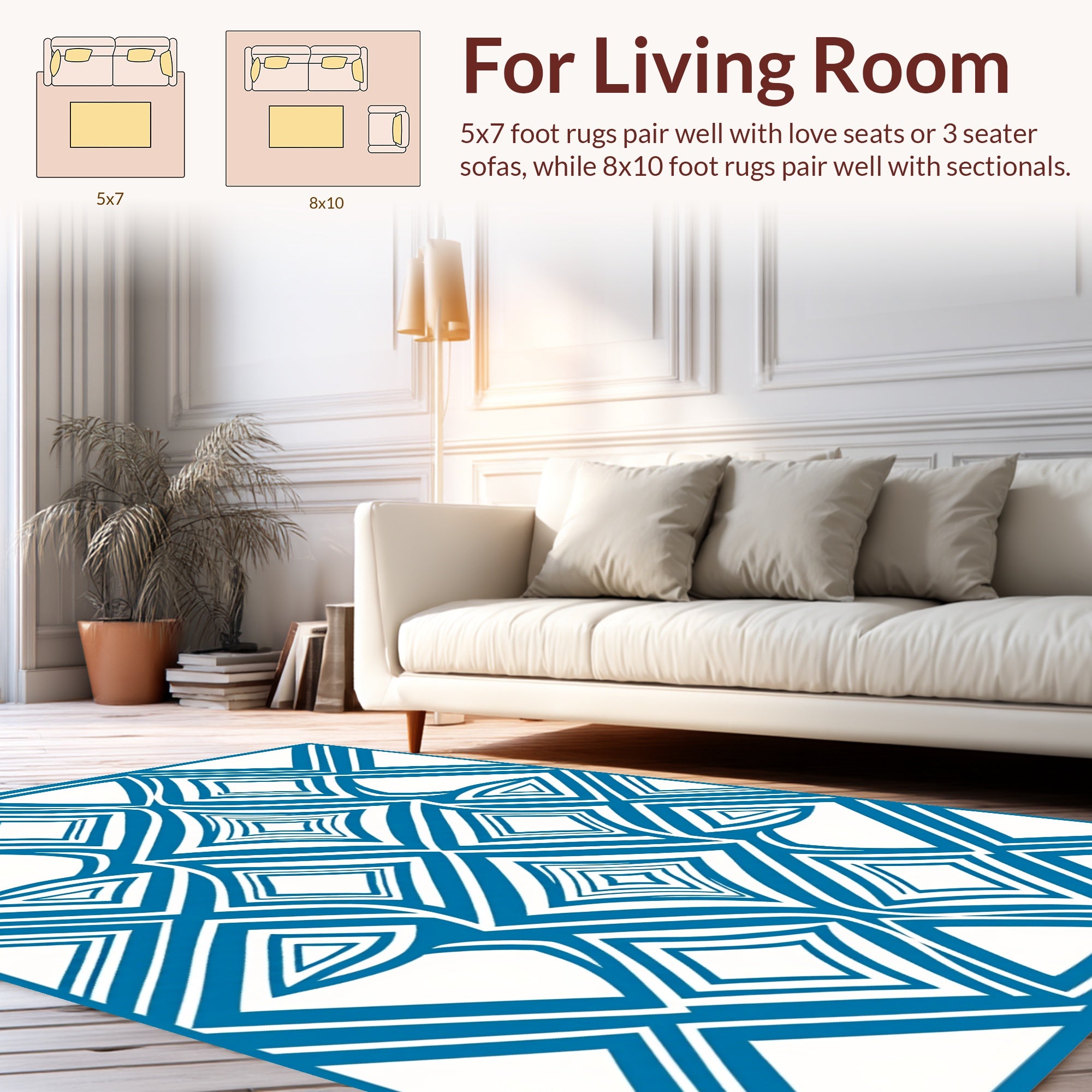 Abstract Blue Diamond Geometric Pattern Rug