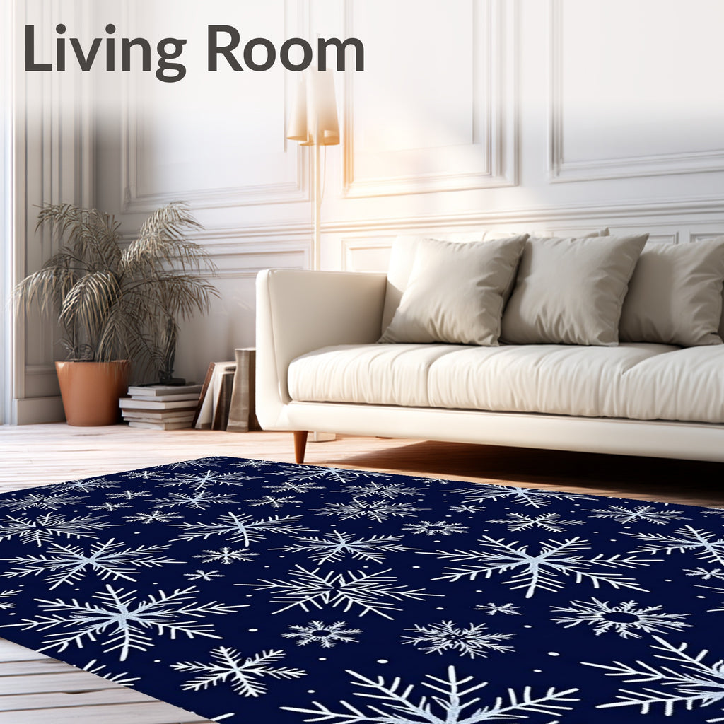 Navy Blue Snowflake Winter Wonder Rug