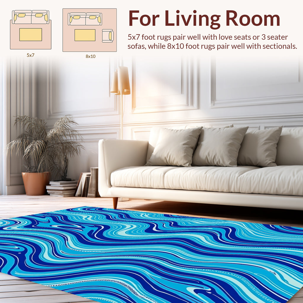 Wavy Blue Marble Pattern Rug