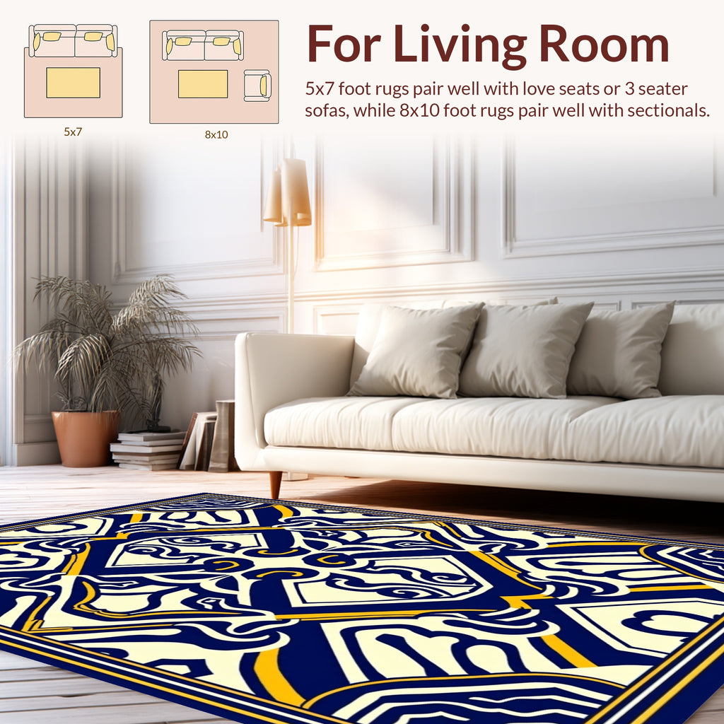 Ornate Blue Yellow Geometric Pattern Rug
