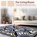 Ornate Blue Yellow Geometric Pattern Rug