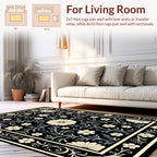 Chic Floral Vines Black Cream Pattern Rug