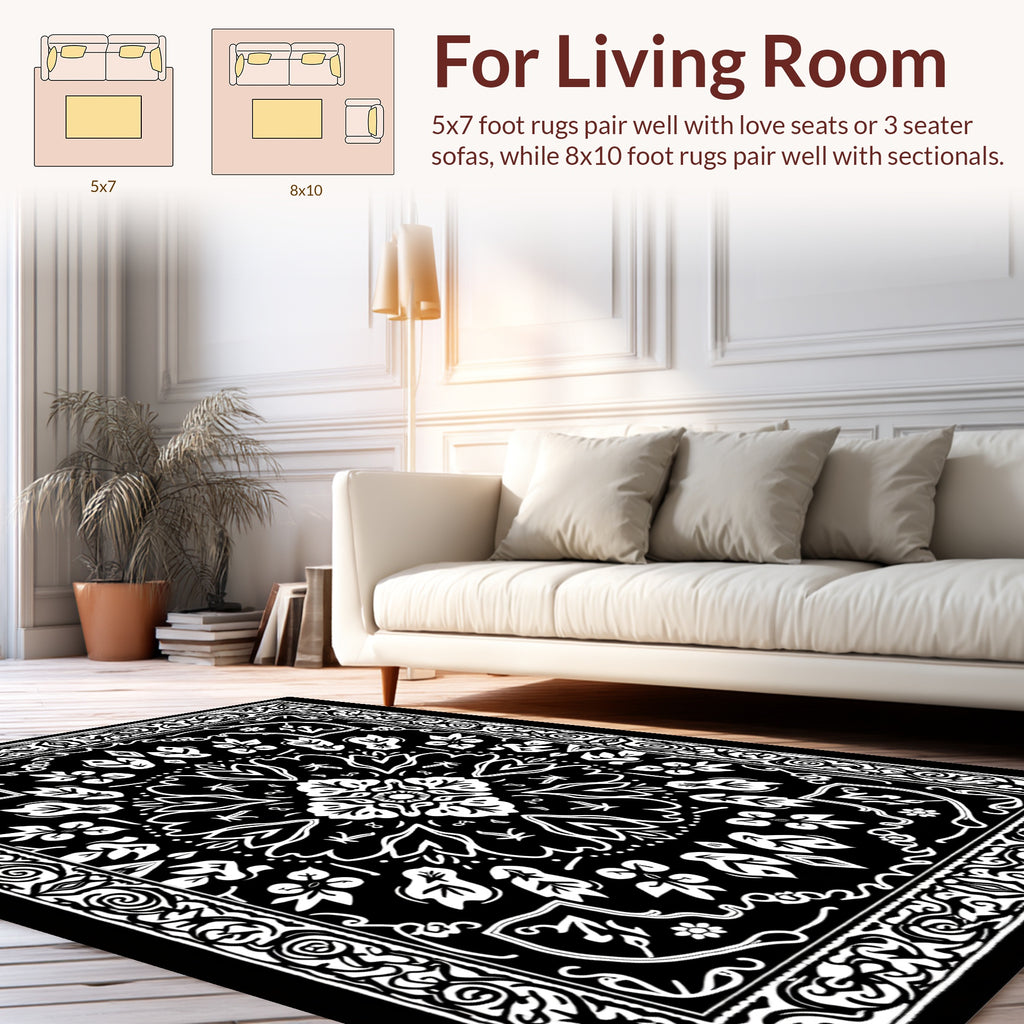Classic Botanical Floral Mandala Print Rug