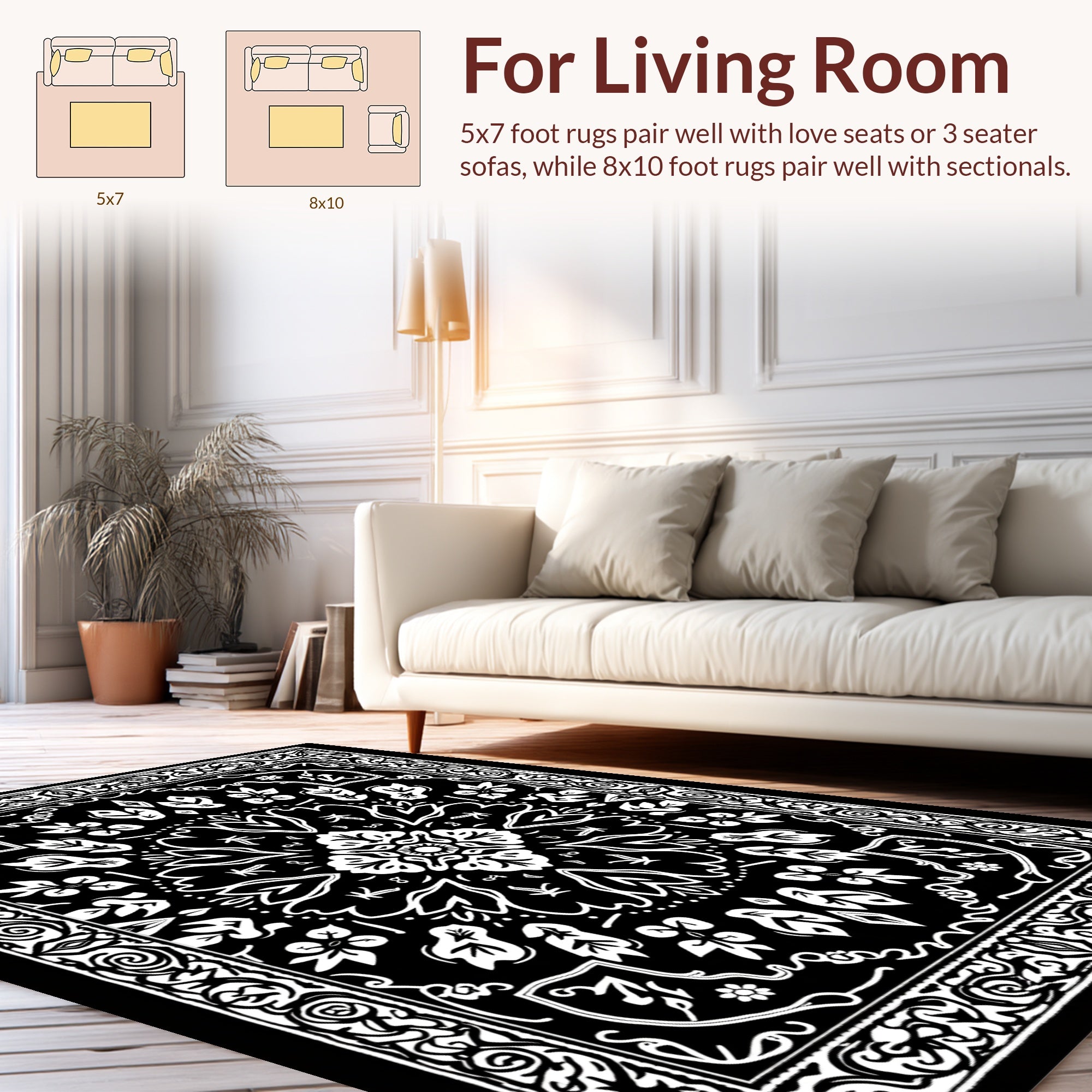 Classic Botanical Floral Mandala Print Rug