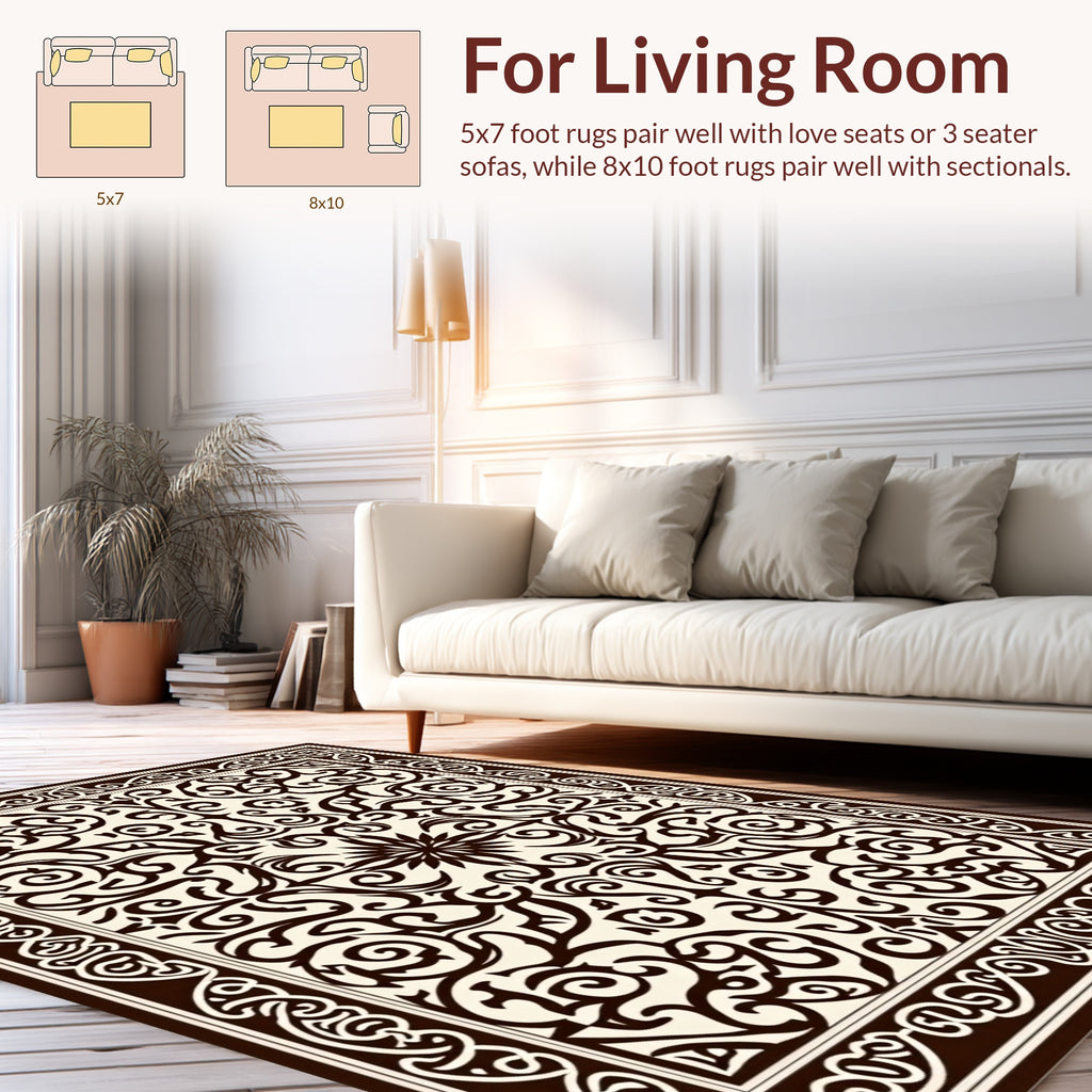Ornate Dark Floral Swirl Pattern Rug