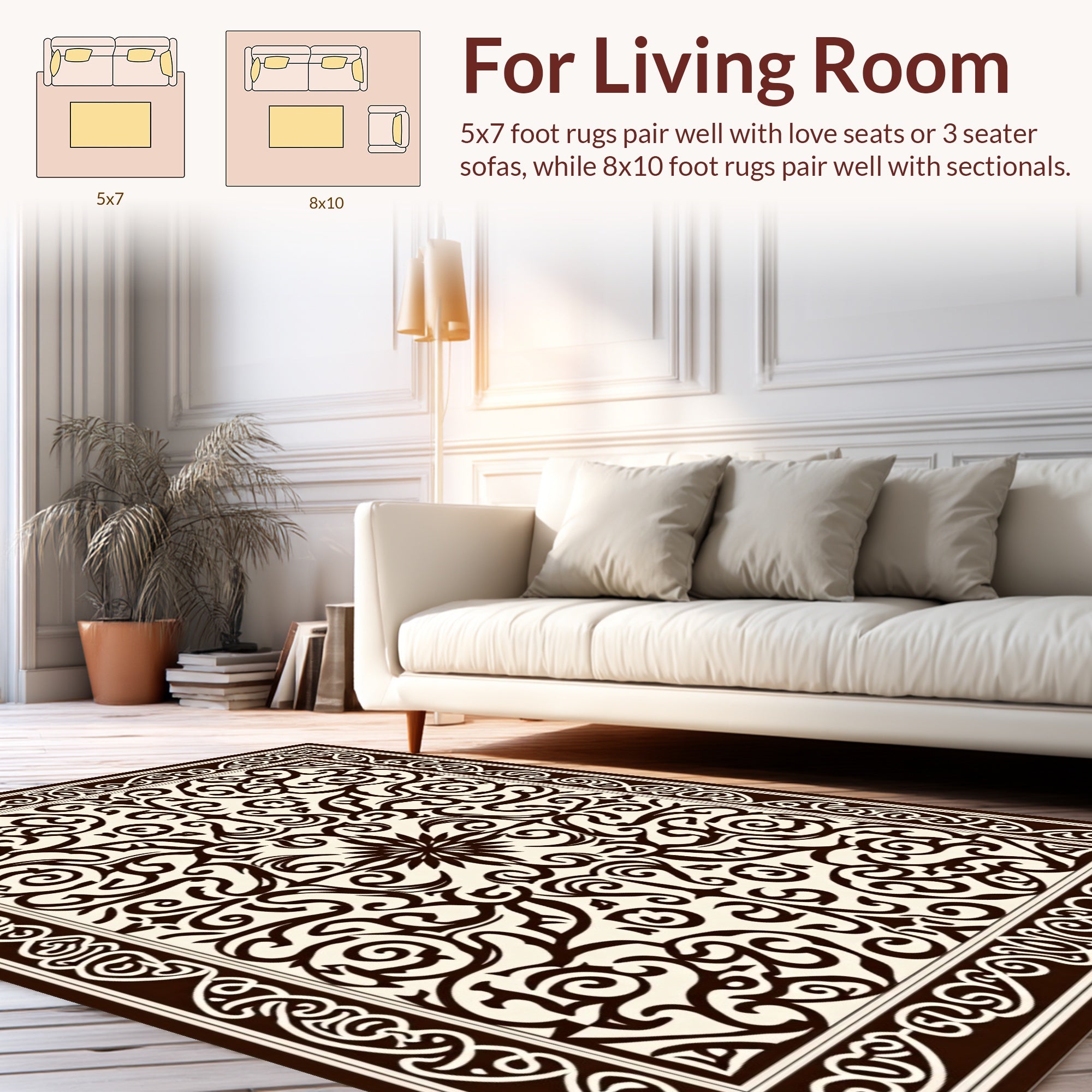 Ornate Dark Floral Swirl Pattern Rug