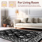 Black White Floral Vine Border Rug