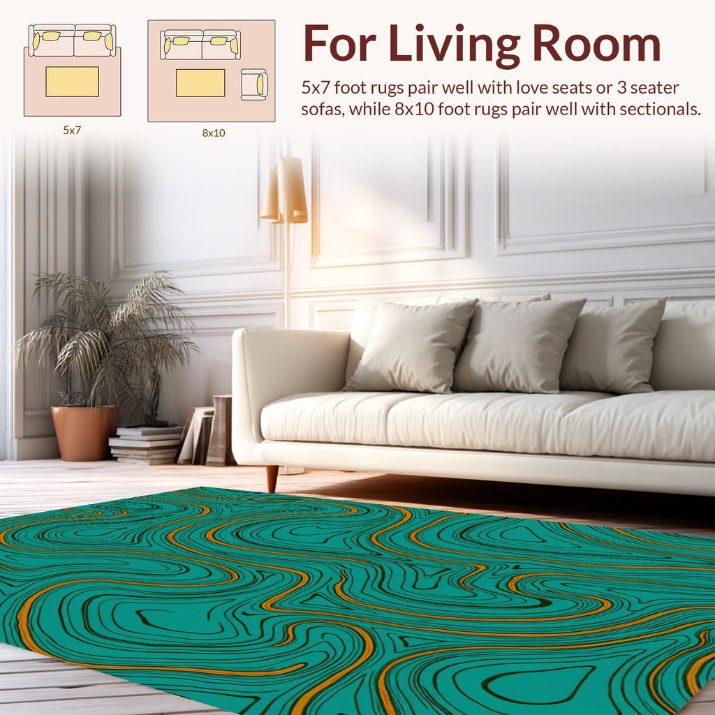 Teal And Orange Swirl Pattern Rug