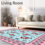 Playful Elf And Tree Snow Border Rug