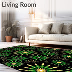 Green Gold Starburst Mandala Rug