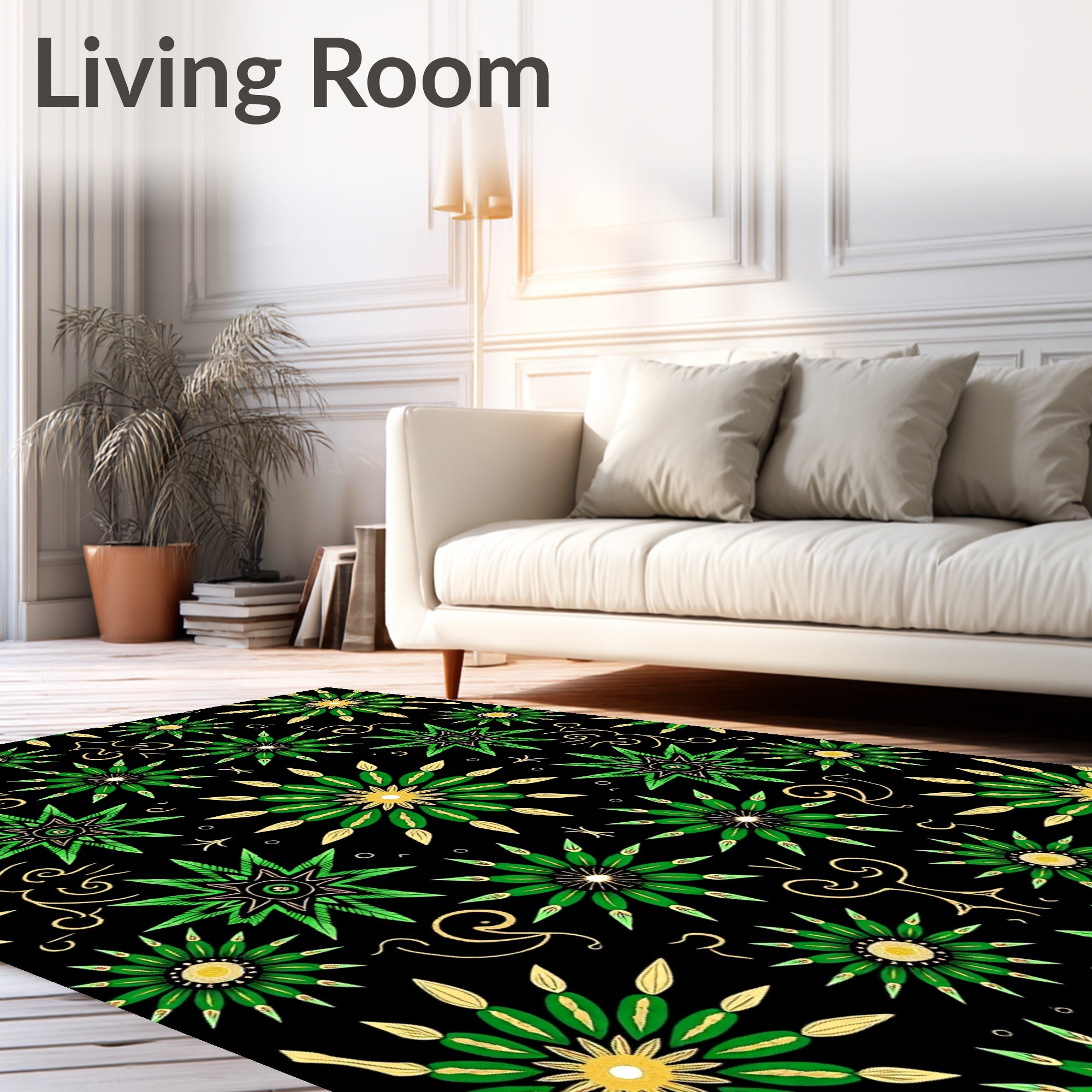 Green Gold Starburst Mandala Rug