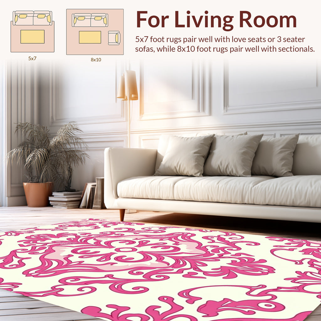 Ornate Damask Pink Floral Pattern Rug