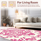 Ornate Damask Pink Floral Pattern Rug