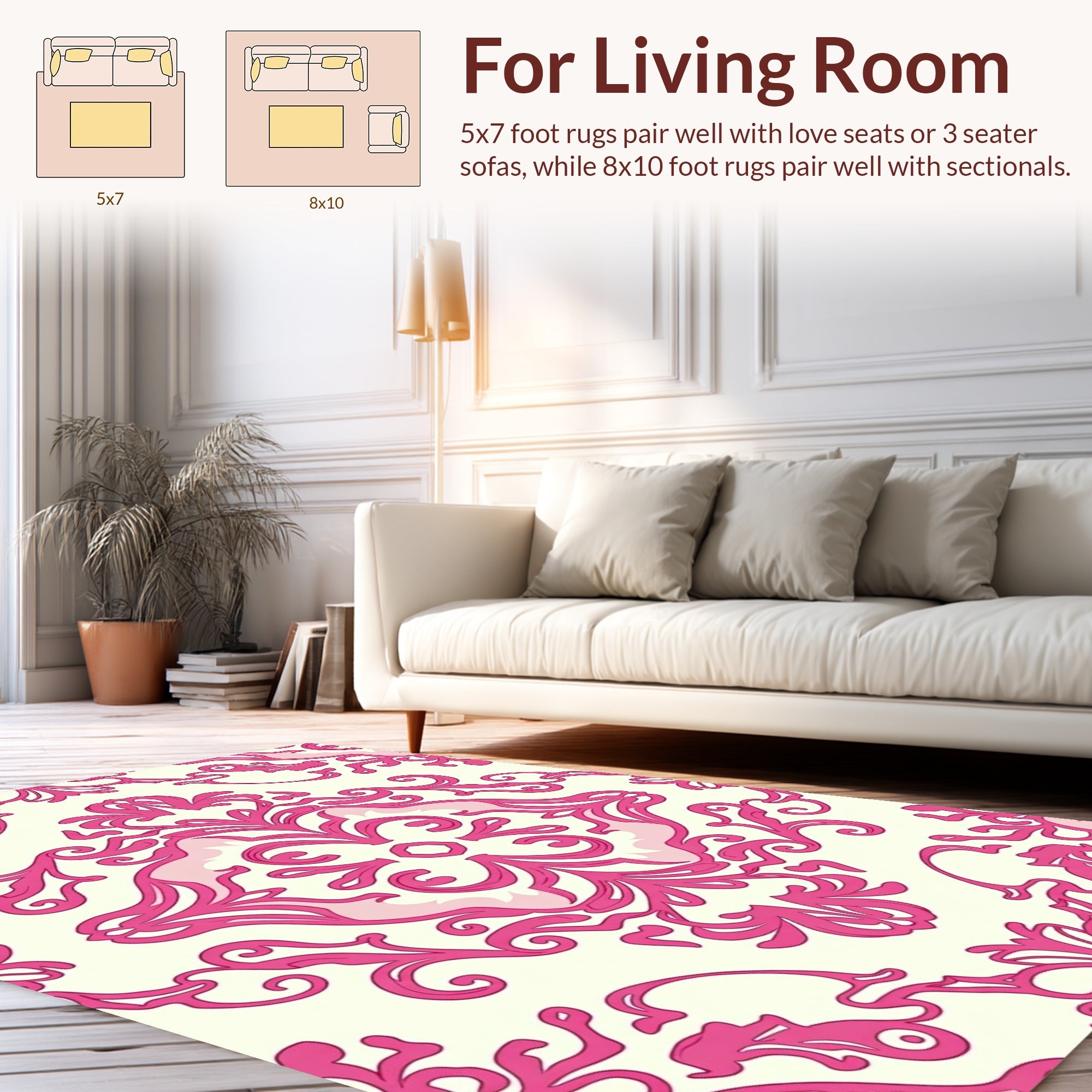 Ornate Damask Pink Floral Pattern Rug