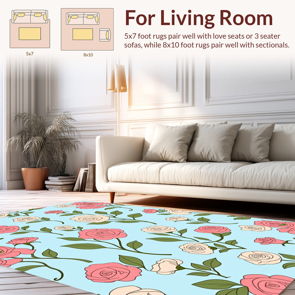 Pastel Rose Blossom Pattern Rug