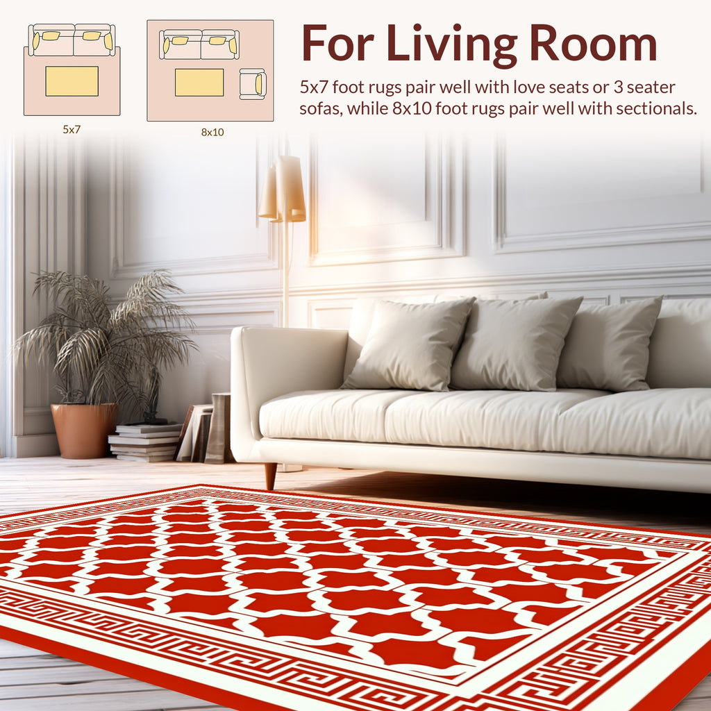 Bold Red White Geometric Pattern Rug