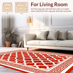 Bold Red White Geometric Pattern Rug