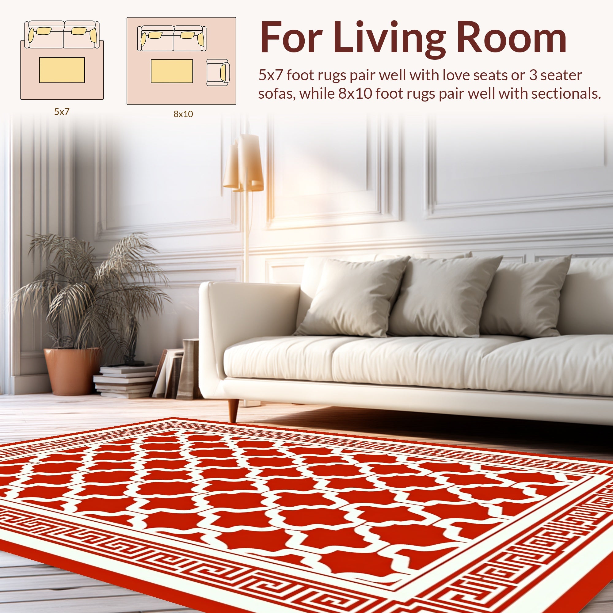 Bold Red White Geometric Pattern Rug