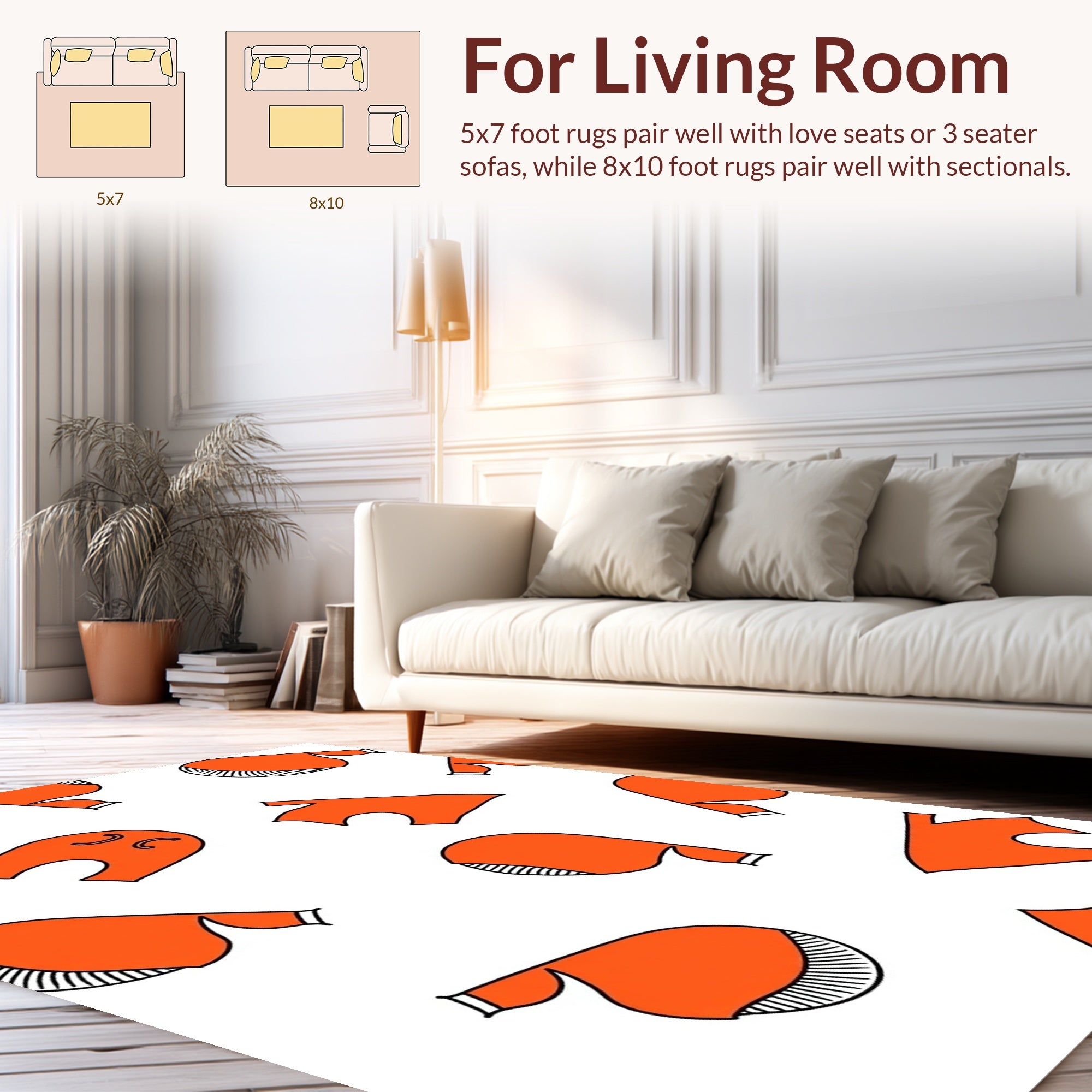 Abstract Orange White Whimsical Pattern Rug