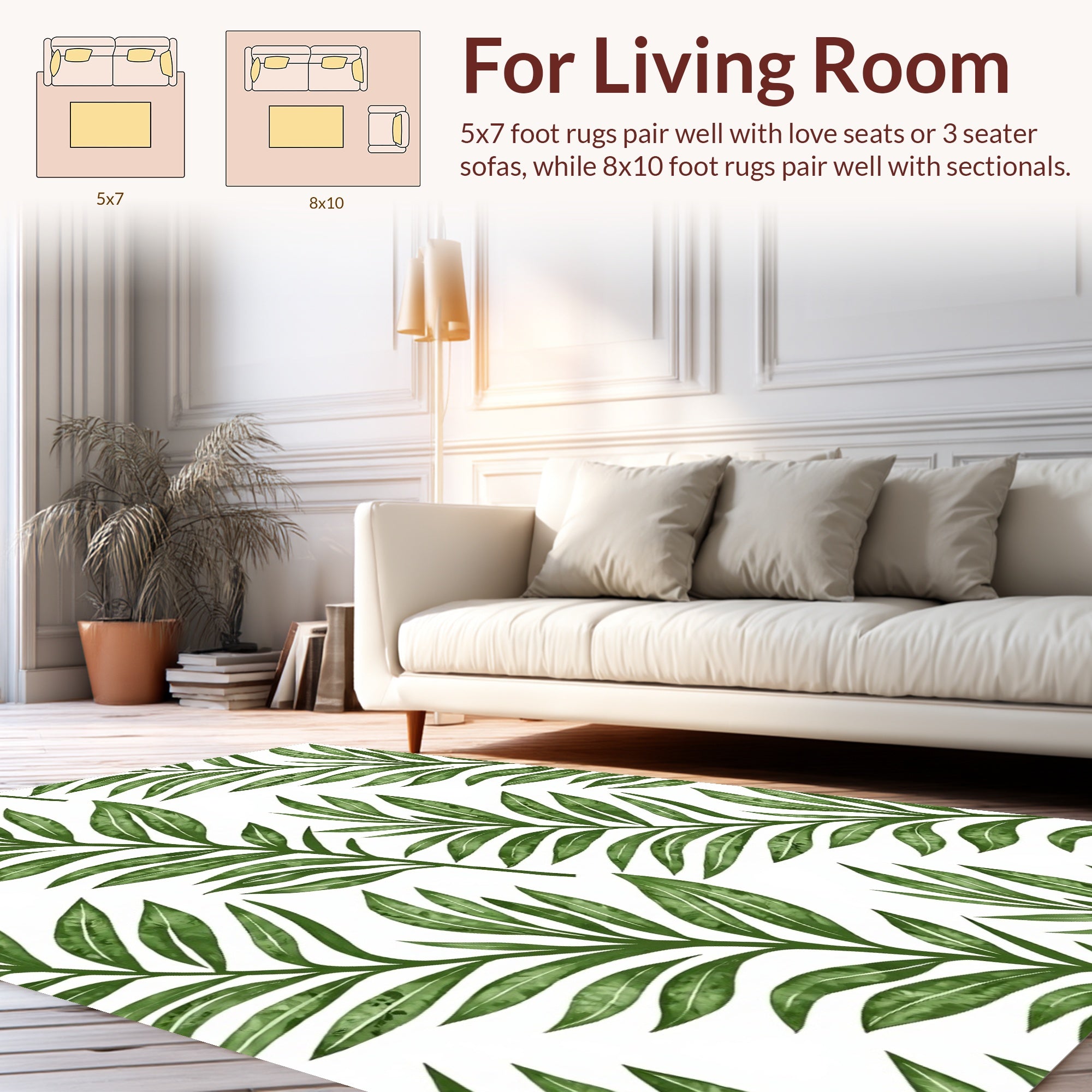 Green Tropical Leaf Print Rug