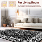 Intricate Floral Scrollwork Black White Rug