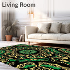 Emerald Gold Filigree Mandala Rug