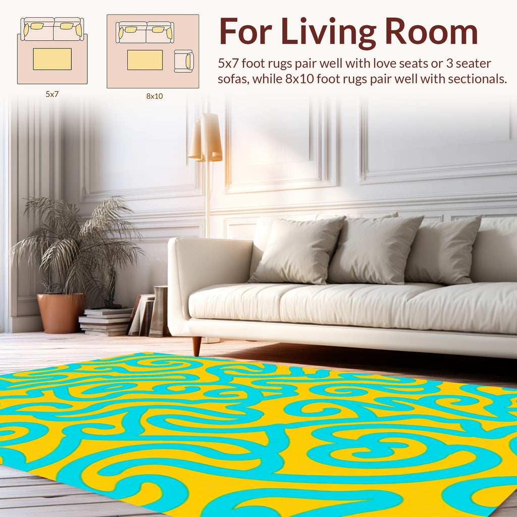 Bold Blue Swirls Abstract Pattern Rug