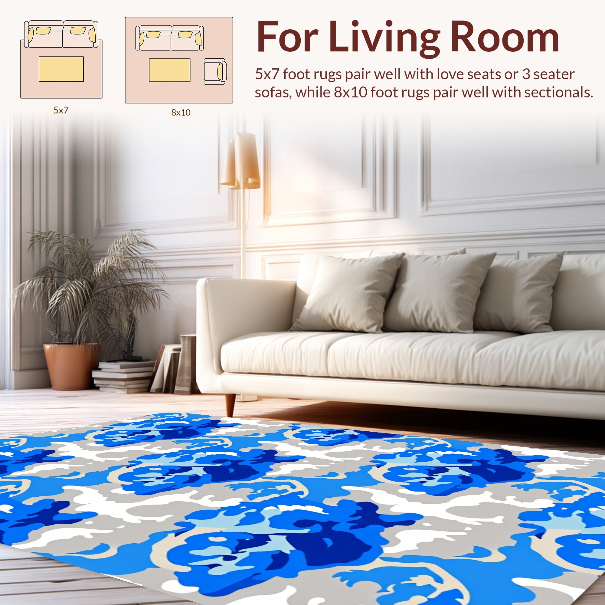 Cool Blue Abstract Camouflage Pattern Rug