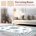 Elegant Teal Floral Medallion Border Rug