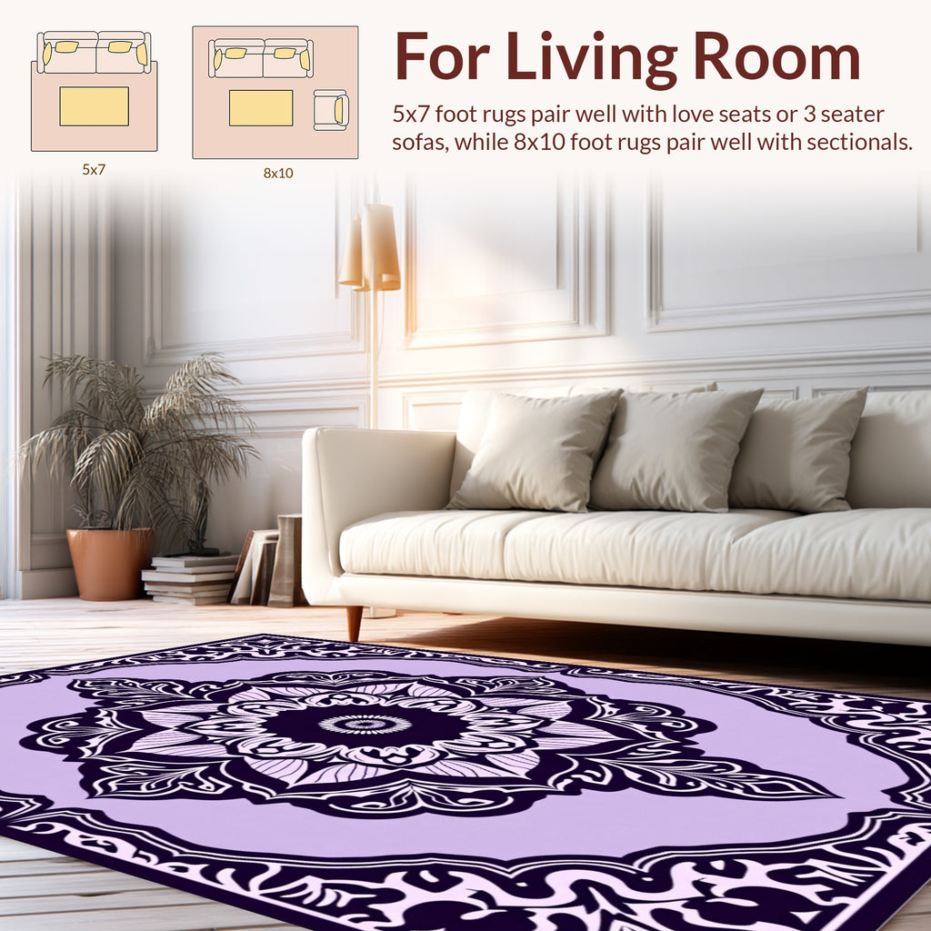 Intricate Floral Mandala Purple Patterned Rug