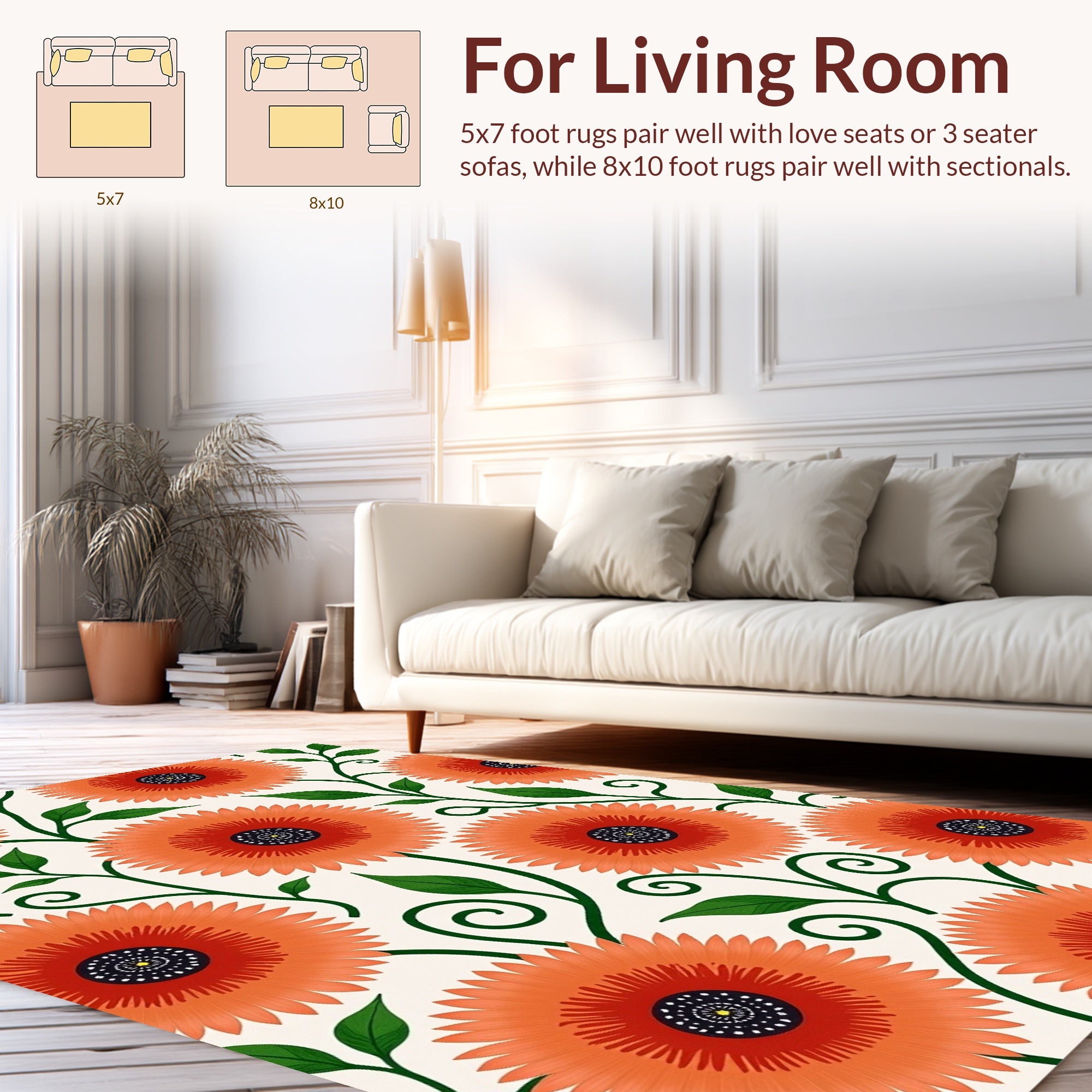 Bright Orange Flower Pattern Rug
