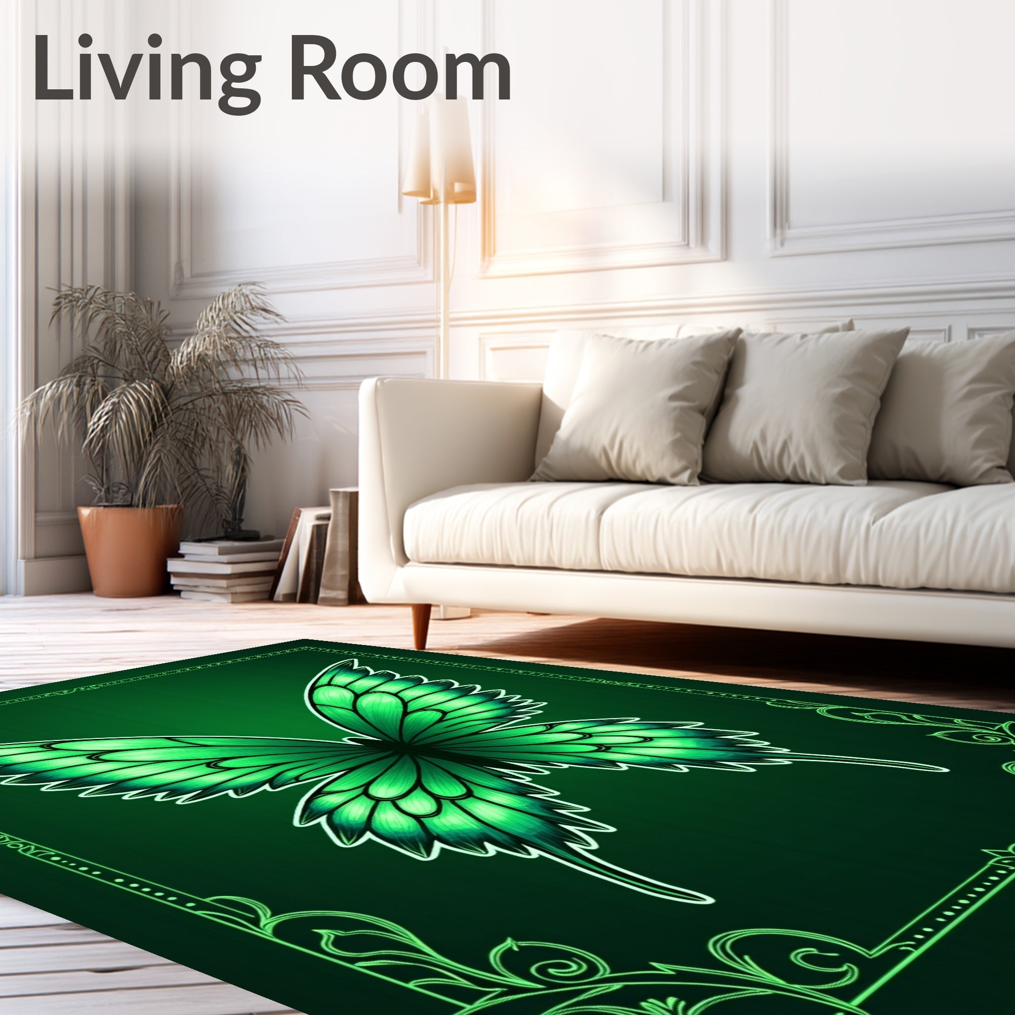 Emerald Green Butterfly Wing Illustration Rug