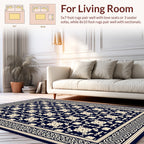 Classic Navy Floral Border Pattern Rug