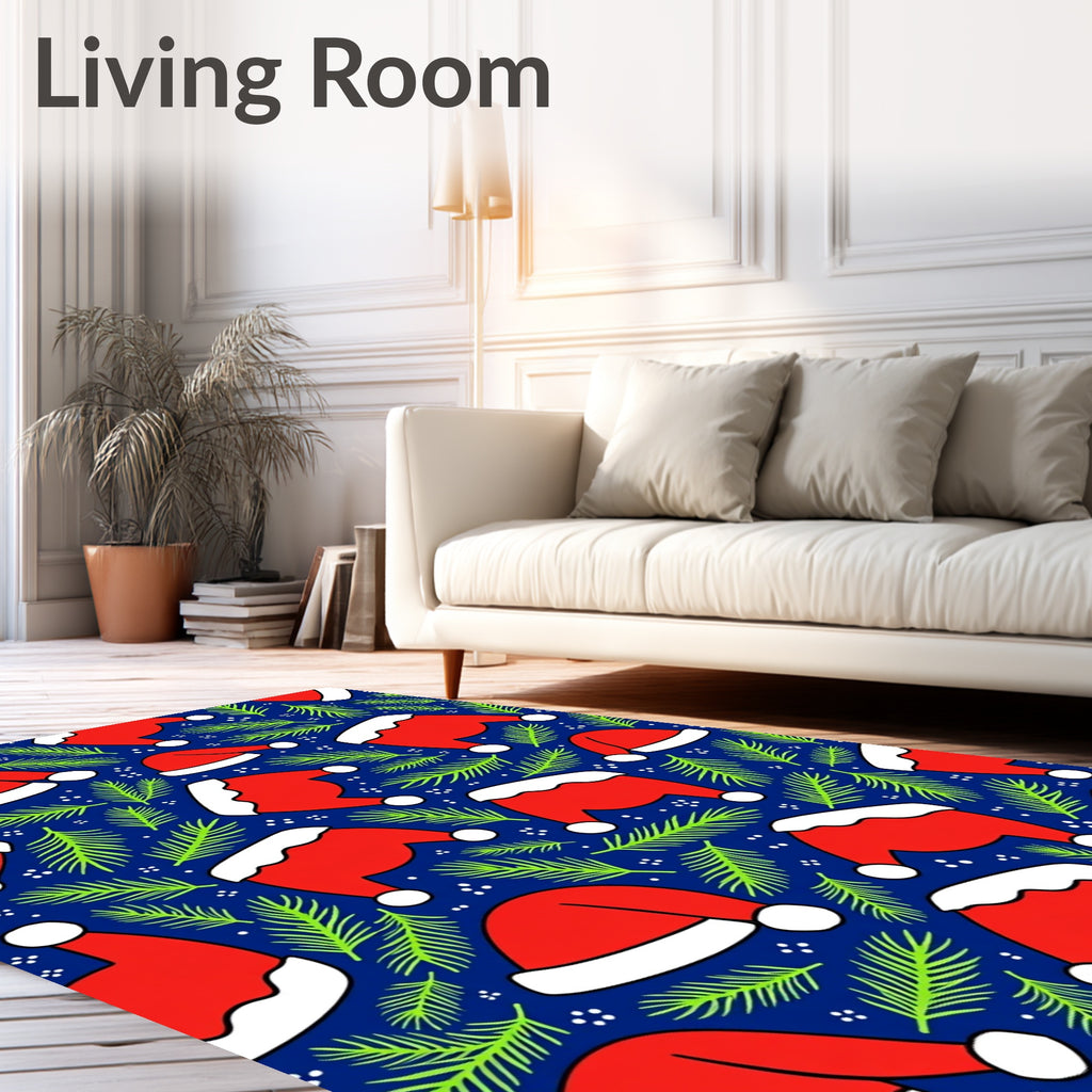 Red Santa Hats Pine Garland Navy Rug