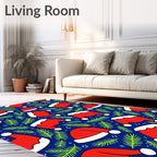 Red Santa Hats Pine Garland Navy Rug