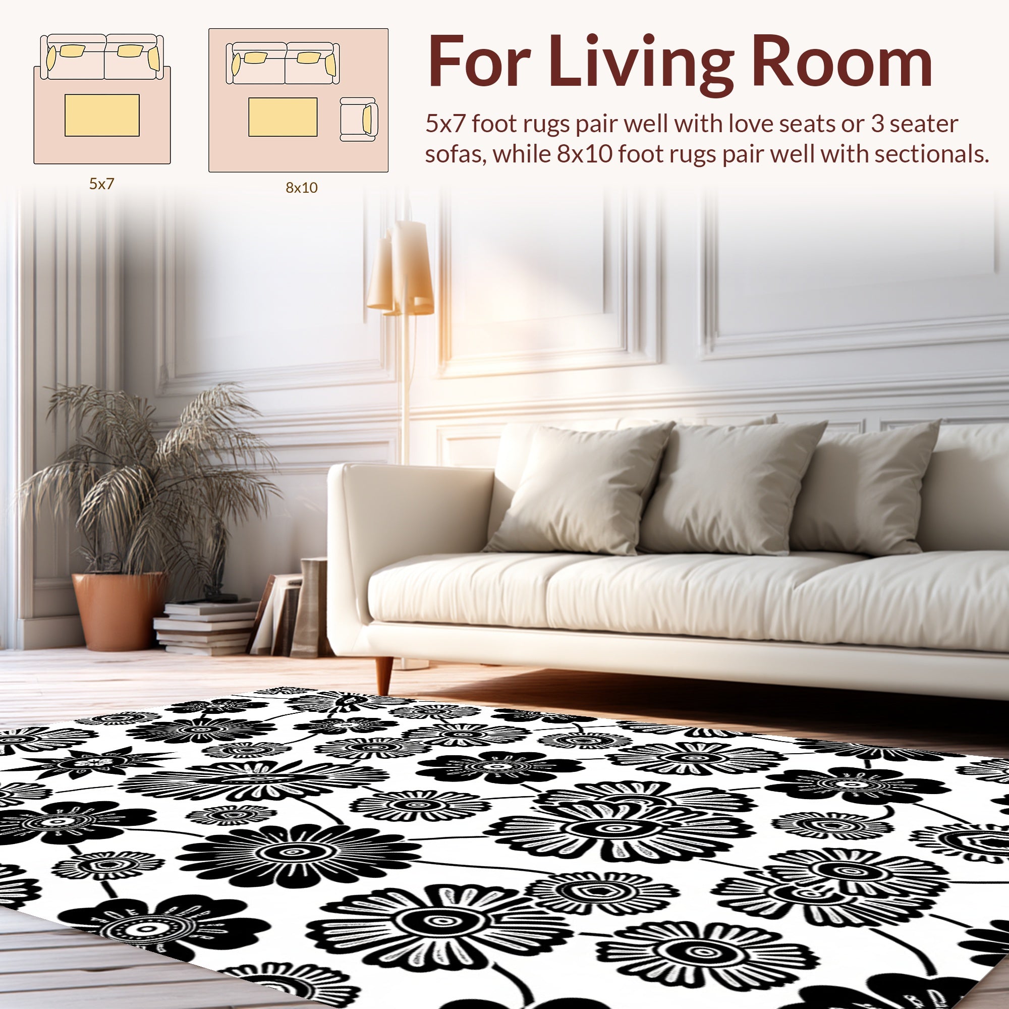 Black And White Floral Pattern Rug