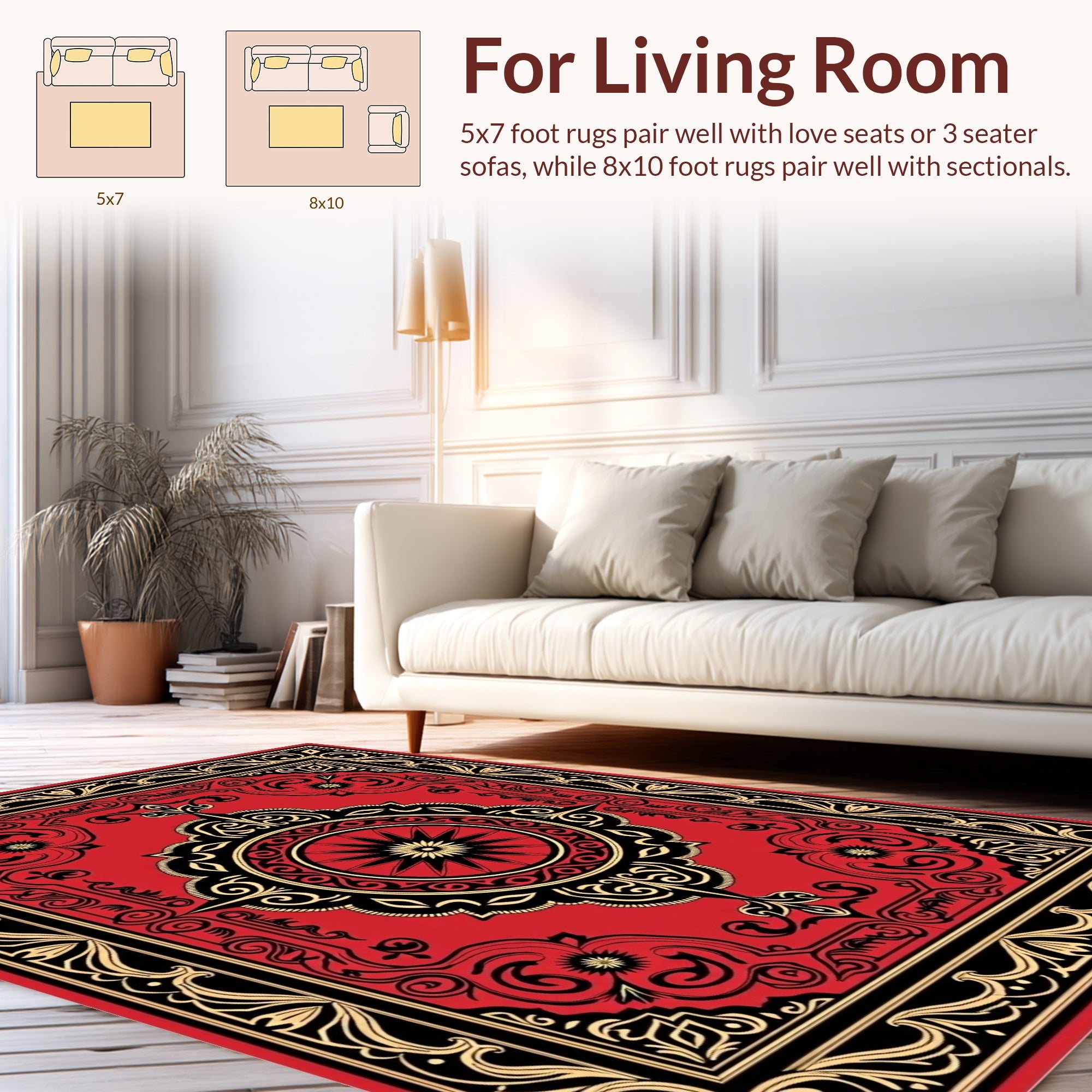 Red Black Gold Ornate Grand Rug