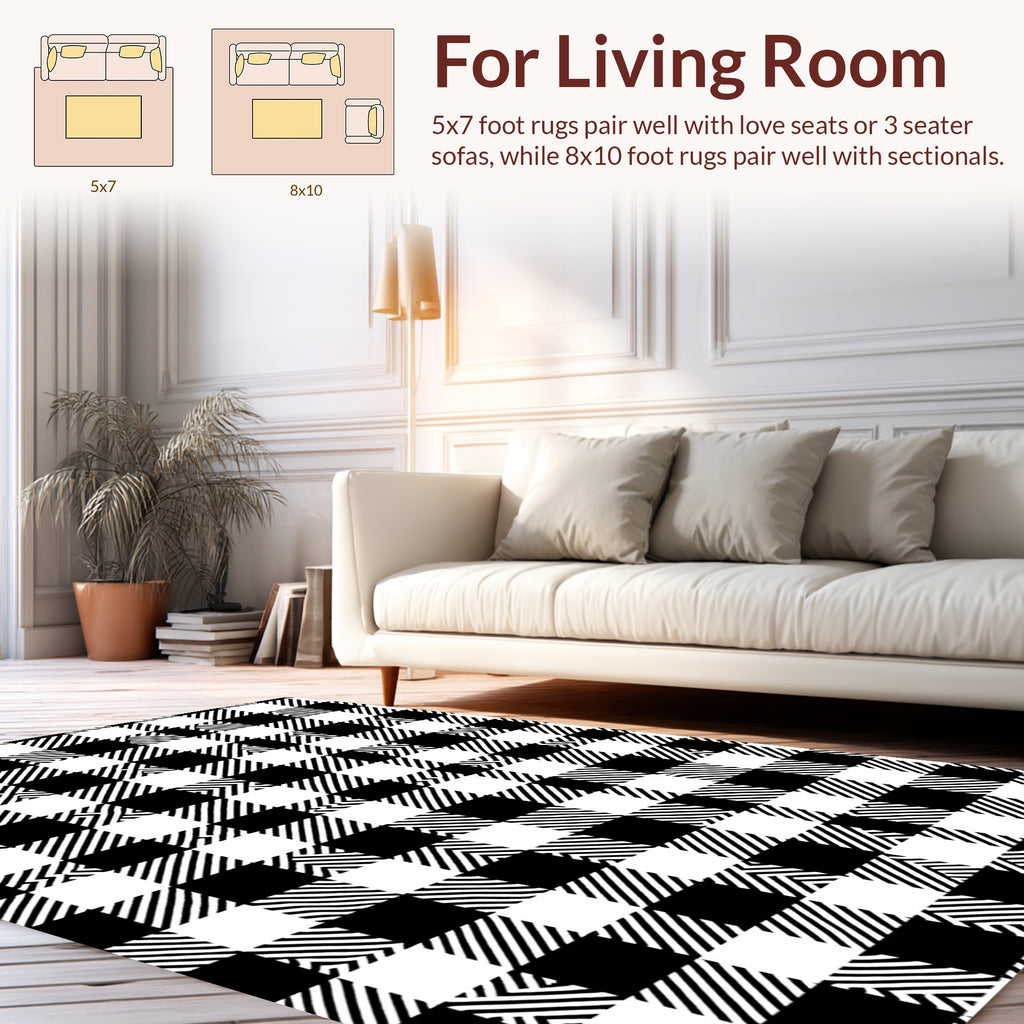 Black White Checkered Lines Rug