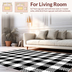 Black White Checkered Lines Rug