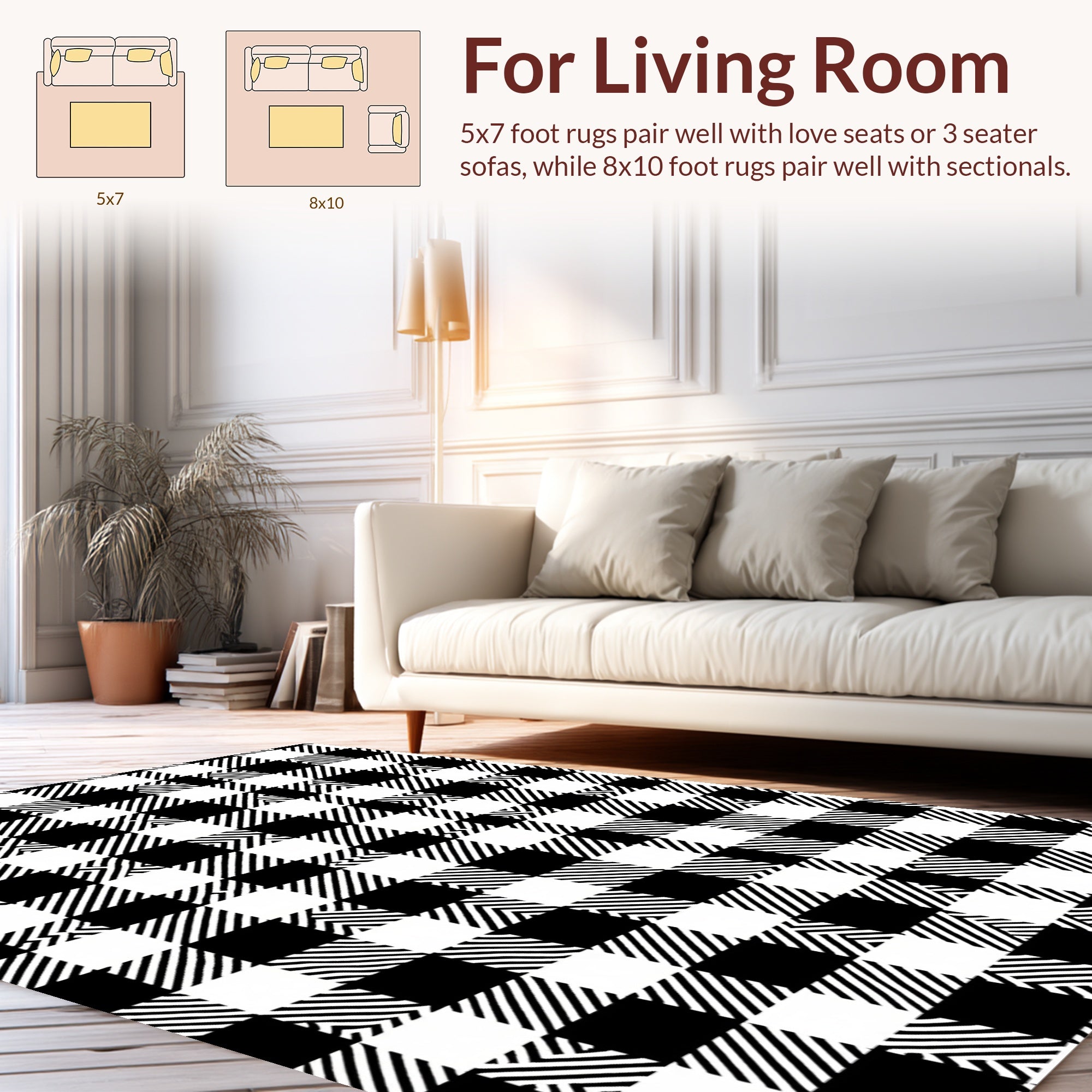 Black White Checkered Lines Rug